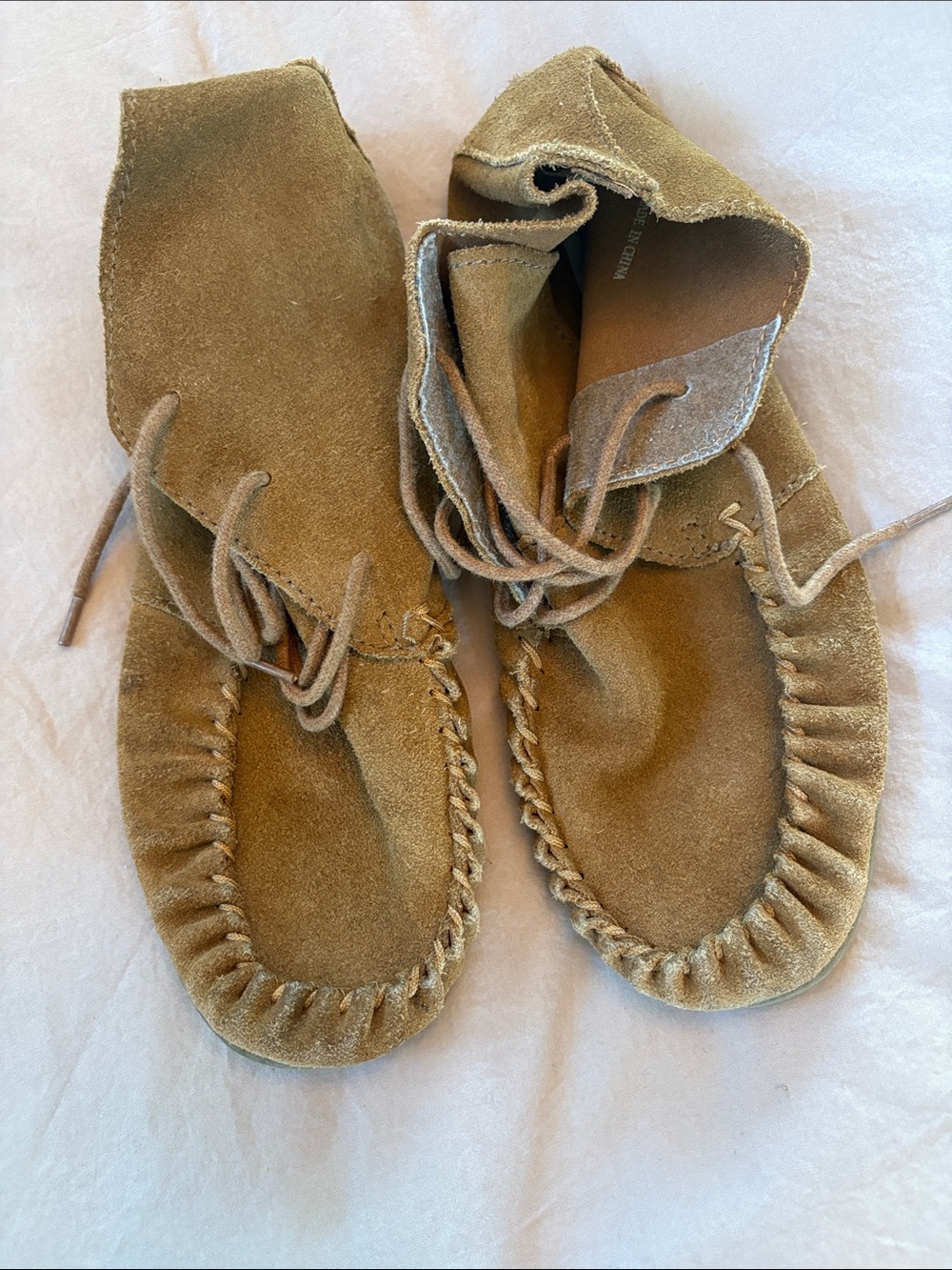 Suede Moccasin Lace-Up Boots in Tan